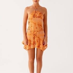 Peppermayo Ampolia Halter Mini Dress - Orange